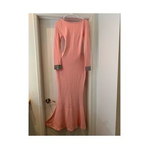 Long Bridesmaid Dress Pink with long sleeve